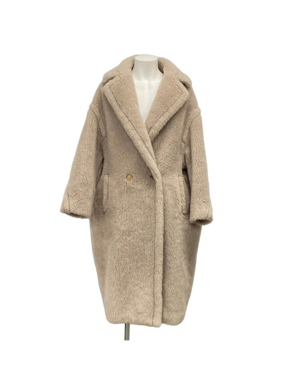Max Mara Coat M Teddy Bear Icon Sand Long Sleeve Autumn Winter Tedgirl Alpaca